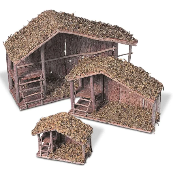 Gerson International Set Of 3 Nested Solid Wood Nativity Stables