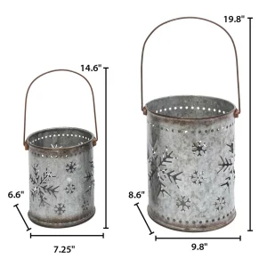Gerson International Set Of 2 Nesting Metal Galvanized Snowflake Luminaries, Lg Is 19.8-In H (Including Handle)