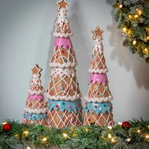 Gerson International Set Of 3 Pastel Gingerbread Trees