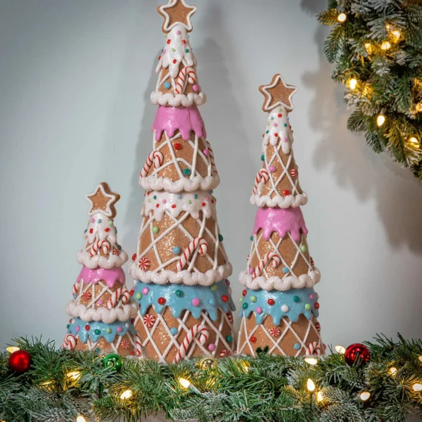 Gerson International Set Of 3 Pastel Gingerbread Trees