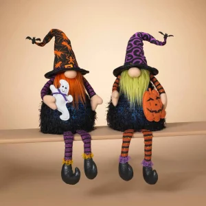Gerson International Set Of 2 Plush Lighted Halloween Shelf Sitter Gnomes, Battery Operated
