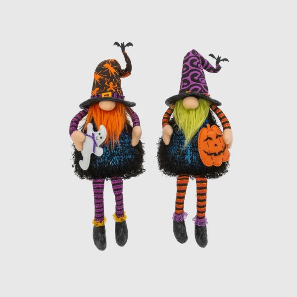 Gerson International Set Of 2 Plush Lighted Halloween Shelf Sitter Gnomes, Battery Operated