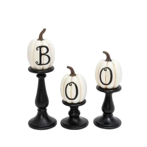 Gerson International Set Of 3 Pumpkin Candlesticks, Spooky Halloween Decor