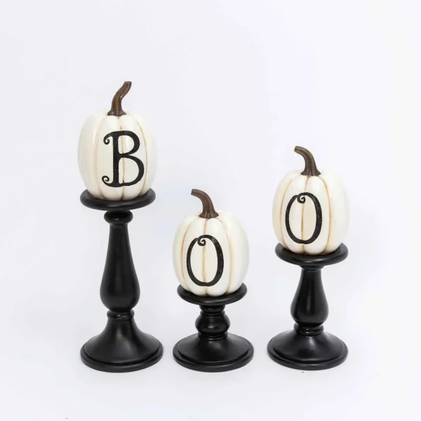 Gerson International Set Of 3 Pumpkin Candlesticks, Spooky Halloween Decor