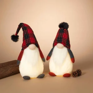 Gerson International Set Of 2 Red And Black Plaid Christmas Holiday Lighted Gnomes