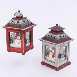 Gerson International Set Of 2 Rustic Farmhouse Christmas Holiday Snowmen Lanterns
