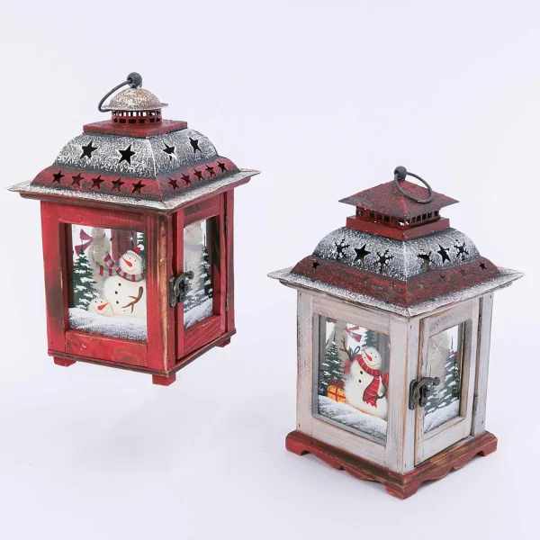 Gerson International Set Of 2 Rustic Farmhouse Christmas Holiday Snowmen Lanterns