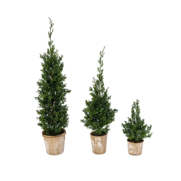 Gerson International Set Of 3 Slim Potted Christmas Trees