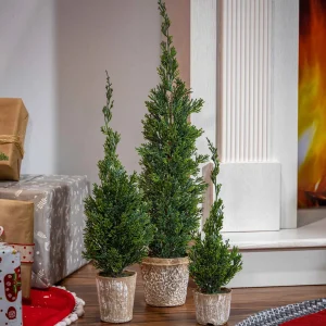 Gerson International Set Of 3 Slim Potted Christmas Trees