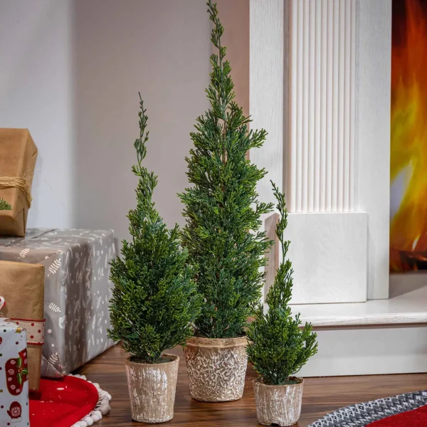 Gerson International Set Of 3 Slim Potted Christmas Trees