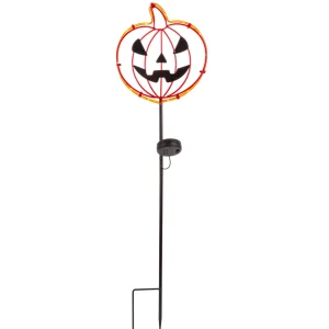 Gerson International Set Of 2 Solar Metal Pumpkin Lantern Yard Stake, Outdoor Decor