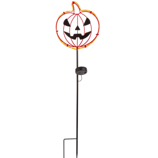 Gerson International Set Of 2 Solar Metal Pumpkin Lantern Yard Stake, Outdoor Decor