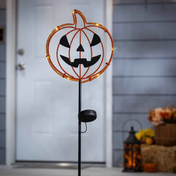 Gerson International Set Of 2 Solar Metal Pumpkin Lantern Yard Stake, Outdoor Decor