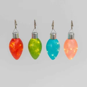 Gerson International Set Of 4 Solar Powered Christmas Holiday Glass Light Bulbs