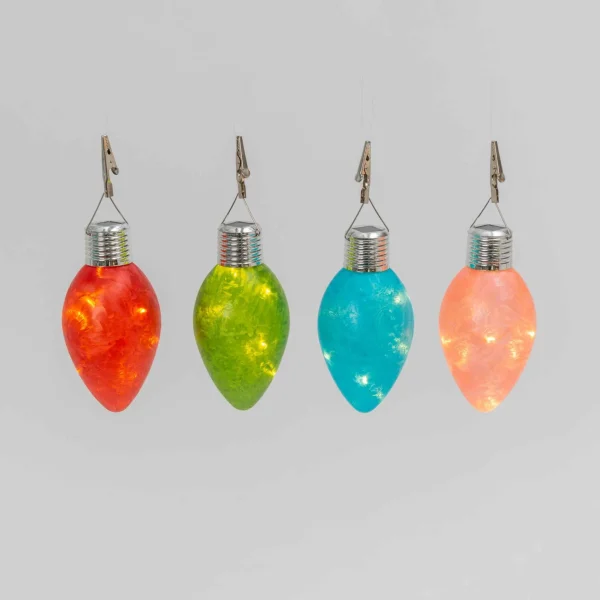 Gerson International Set Of 4 Solar Powered Christmas Holiday Glass Light Bulbs