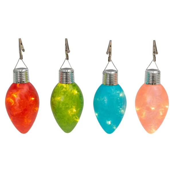 Gerson International Set Of 4 Solar Powered Christmas Holiday Glass Light Bulbs