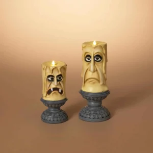 Gerson International Set Of 2 Spooky Decor Gothic Halloween Resin Candles With Faces