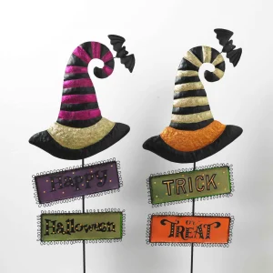 Gerson International Set Of 2 Spooky Halloween Witch Hat Yard Stake, Outdoor Decor