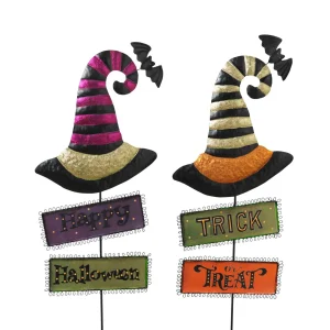 Gerson International Set Of 2 Spooky Halloween Witch Hat Yard Stake, Outdoor Decor