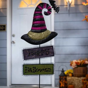 Gerson International Set Of 2 Spooky Halloween Witch Hat Yard Stake, Outdoor Decor