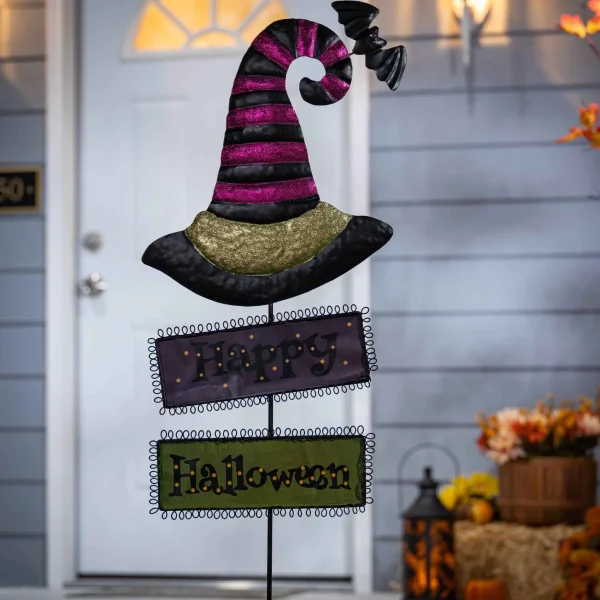 Gerson International Set Of 2 Spooky Halloween Witch Hat Yard Stake, Outdoor Decor