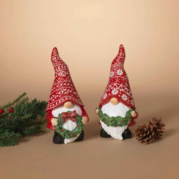 Gerson International Set Of 2 Whimsical Christmas Holiday Gnome Figurines Decor