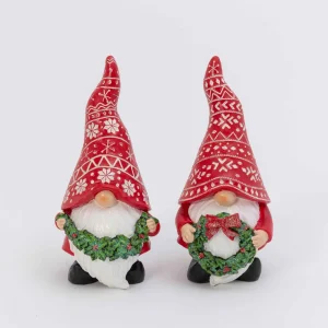 Gerson International Set Of 2 Whimsical Christmas Holiday Gnome Figurines Decor