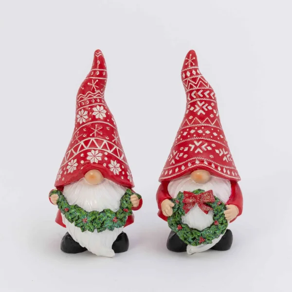 Gerson International Set Of 2 Whimsical Christmas Holiday Gnome Figurines Decor