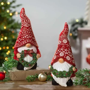 Gerson International Set Of 2 Whimsical Christmas Holiday Gnome Figurines Decor