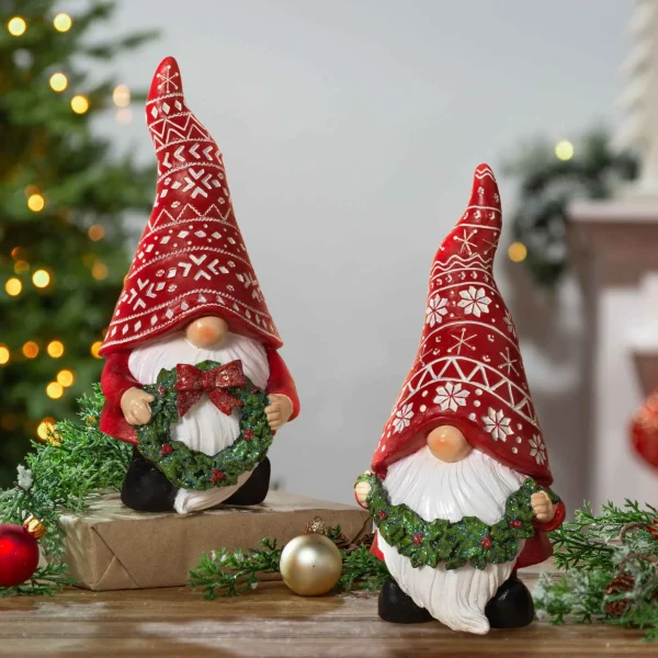 Gerson International Set Of 2 Whimsical Christmas Holiday Gnome Figurines Decor
