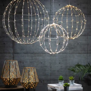 Gerson International Set Of 3 Whimsical Lighted Metal Spheres, Warm White Leds