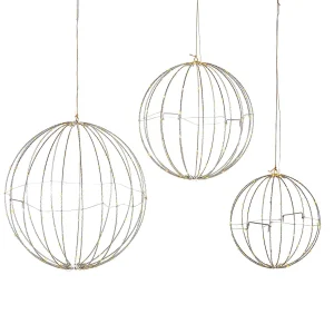 Gerson International Set Of 3 Whimsical Lighted Metal Spheres, Warm White Leds