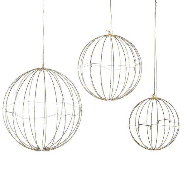 Gerson International Set Of 3 Whimsical Lighted Metal Spheres, Warm White Leds