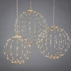 Gerson International Set Of 3 Whimsical Lighted Metal Spheres, Warm White Leds