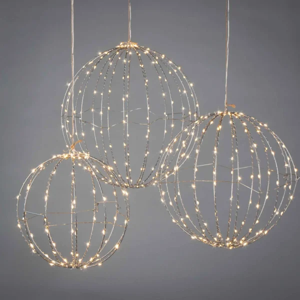 Gerson International Set Of 3 Whimsical Lighted Metal Spheres, Warm White Leds