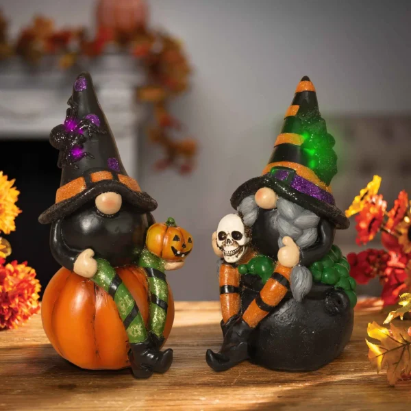 Gerson International Set Of 2 Whimsical Lighted Spooky Halloween Gnomes Decor