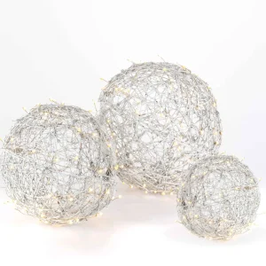Gerson International Set Of 3 White Modern Organic Vine Balls, Battery Operated Led