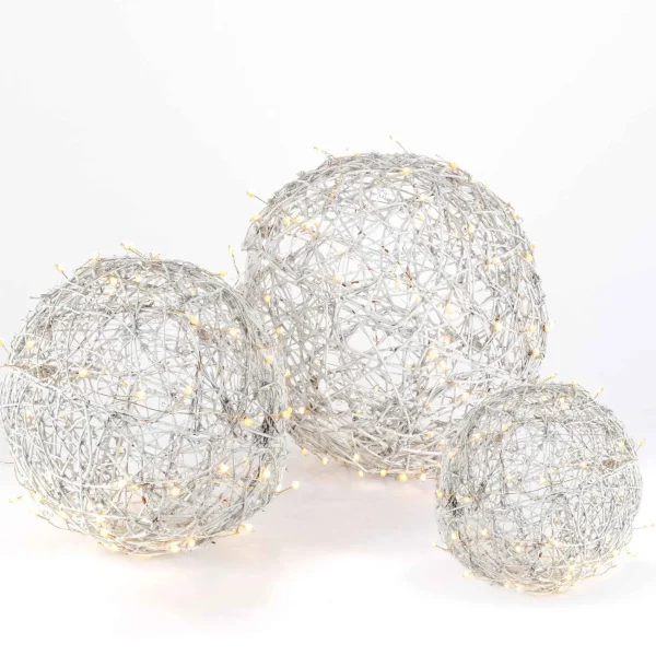 Gerson International Set Of 3 White Modern Organic Vine Balls, Battery Operated Led