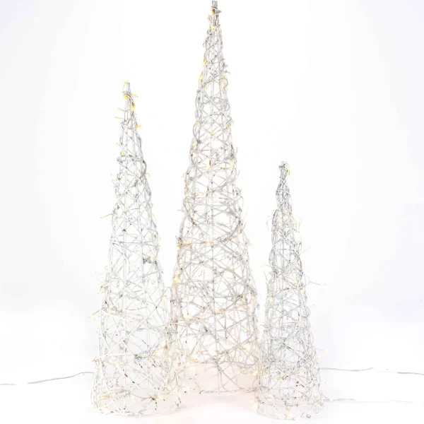Gerson International Set Of 3 White Modern Vine Trees, Battery Operated Pre Lit Led