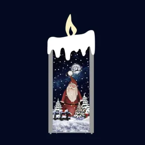 Arys Imports Silver Snowing Flat Candle With Santa