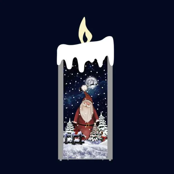 Arys Imports Silver Snowing Flat Candle With Santa