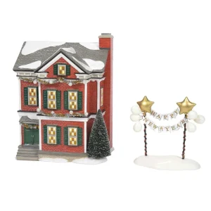 Enesco Snow Village Ready For New Year's Eve, Set Of 2 #6011424