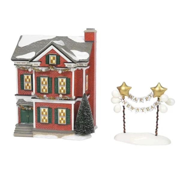 Enesco Snow Village Ready For New Year's Eve, Set Of 2 #6011424