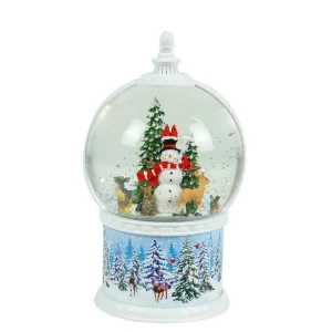 Arys Imports Snowball Winter Scene Base With Led Light Up Snowman And Deer Scene Spinning Glitter Waterglobe