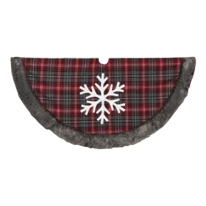 Gerson International Snowflake Christmas Holiday Tree Skirt, Faux Fur Buffalo Plaid