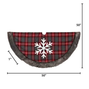 Gerson International Snowflake Christmas Holiday Tree Skirt, Faux Fur Buffalo Plaid