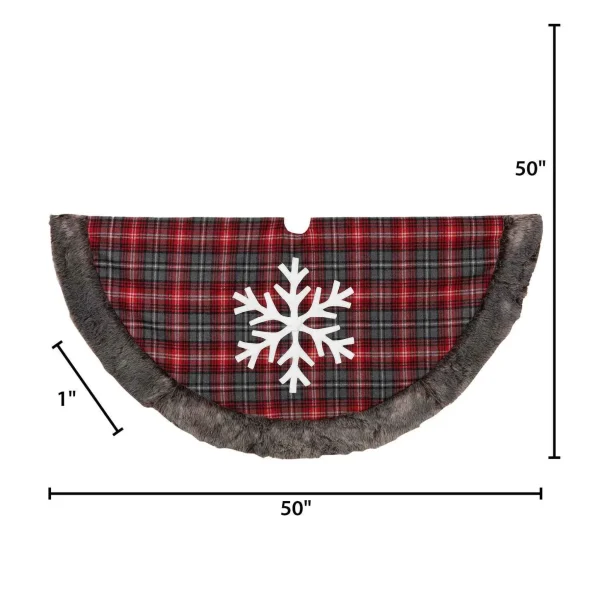 Gerson International Snowflake Christmas Holiday Tree Skirt, Faux Fur Buffalo Plaid