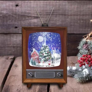 Arys Imports Snowing Antique Tv With Christmas Tree
