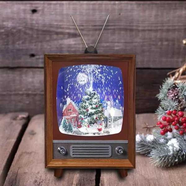 Arys Imports Snowing Antique Tv With Christmas Tree