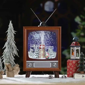 Arys Imports Snowing Antique Tv With Windmill